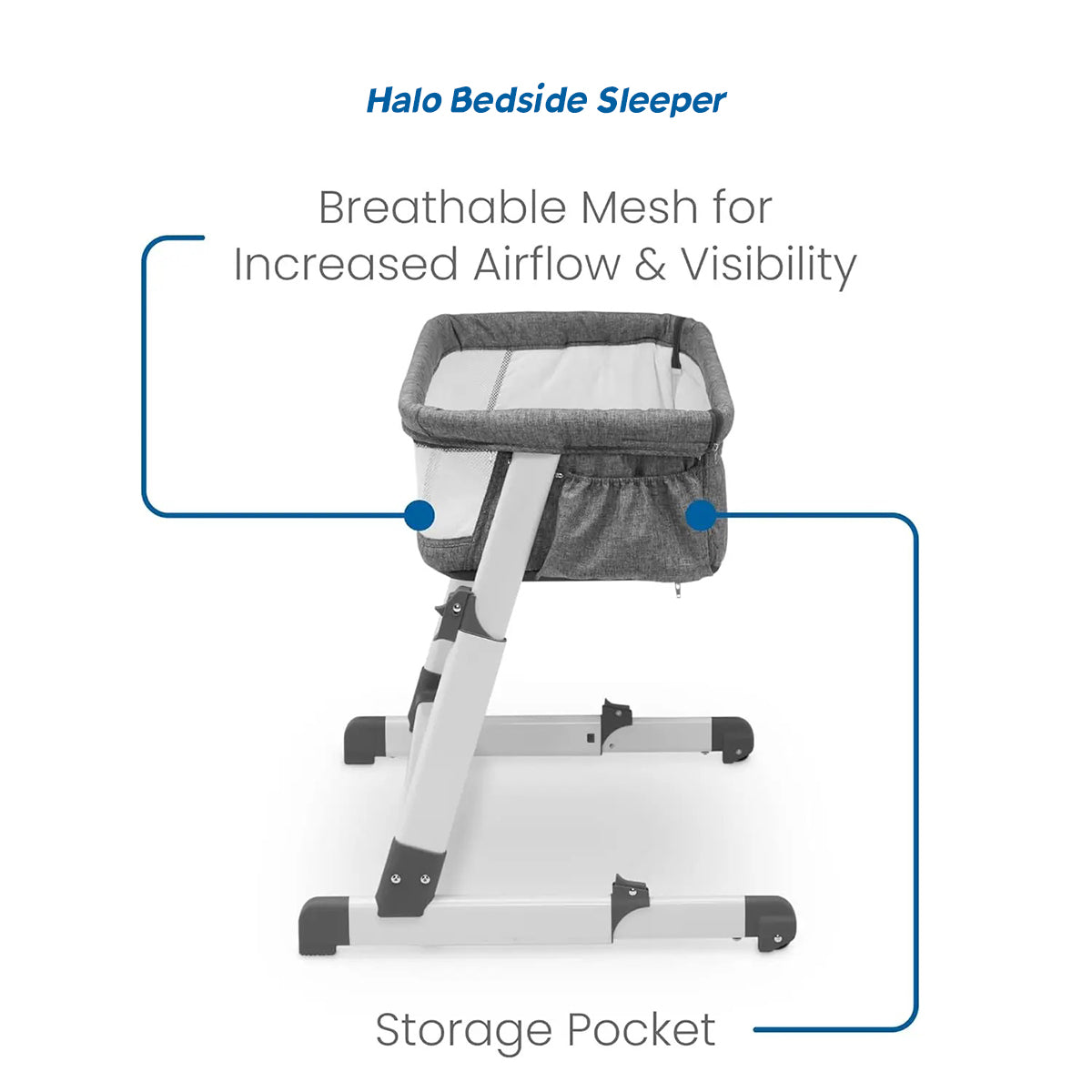 Breathable mesh sides of the Halo bedside sleeper for airflow and visibility