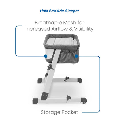 Breathable mesh sides of the Halo bedside sleeper for airflow and visibility