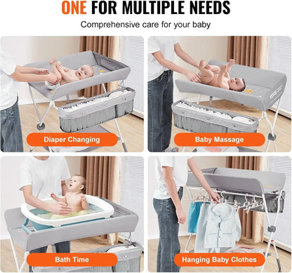 MommyHaven Changing Table with Lockable Wheels and Adjustable Heights