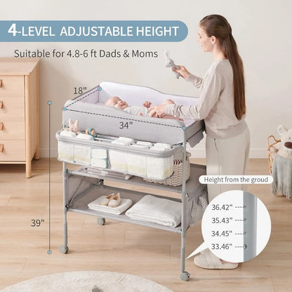 GentleGlow Changing Table - Portable, Adjustable Height Baby Changing Table with Waterproof Pad &amp; Storage