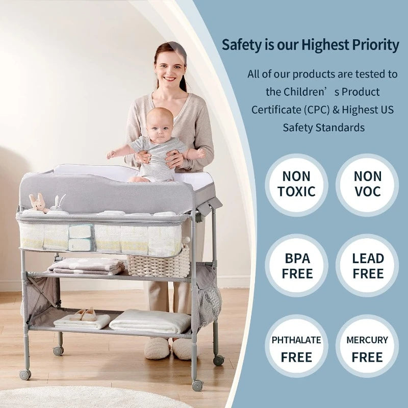 GentleGlow Changing Table - Portable, Adjustable Height Baby Changing Table with Waterproof Pad &amp; Storage