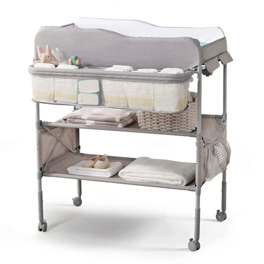 GentleGlow Changing Table - Portable, Adjustable Height Baby Changing Table with Waterproof Pad &amp; Storage