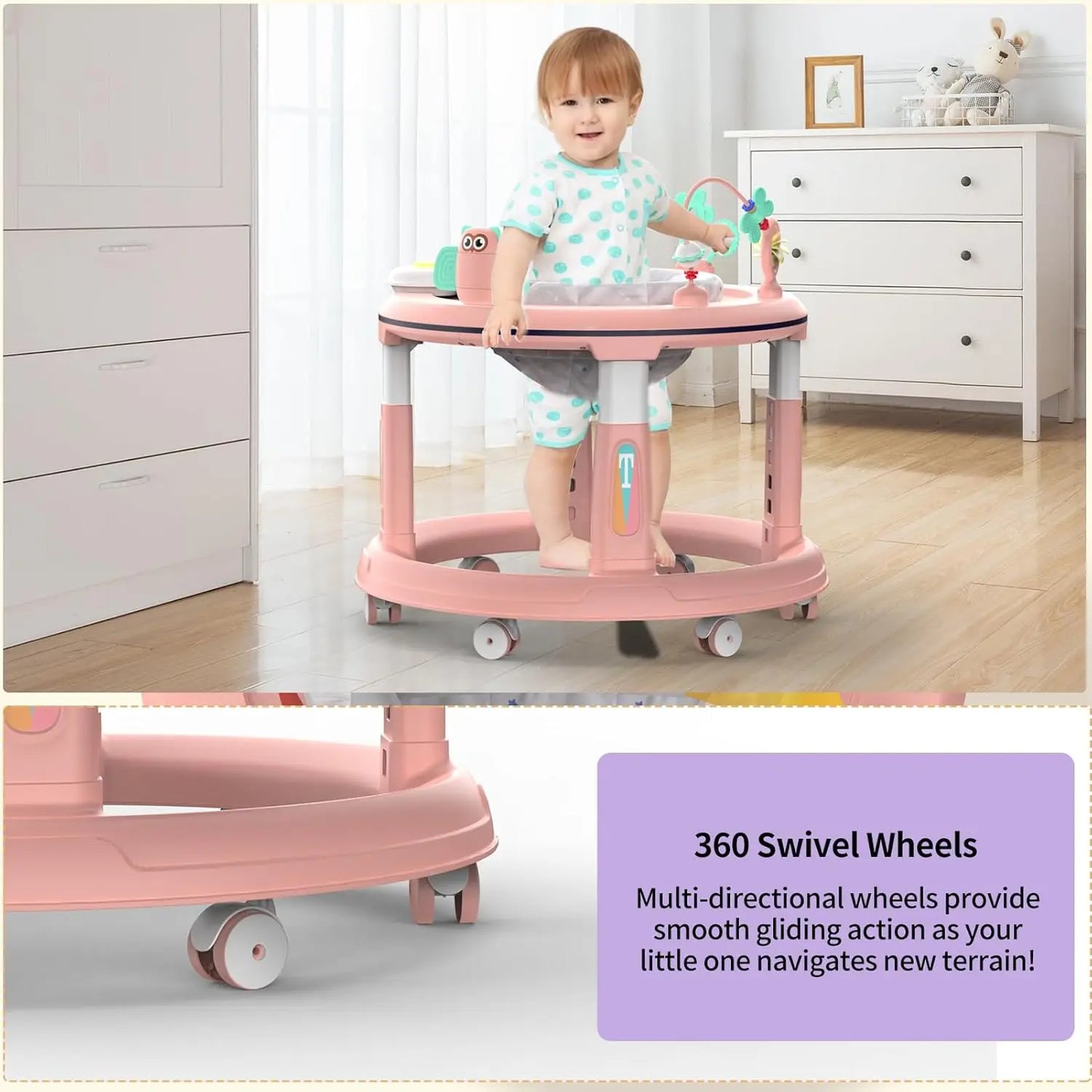 SweetWalker – 5 Adjustable Heights, 360° Swivel Seat, Music, Detachable Toys & Bounce