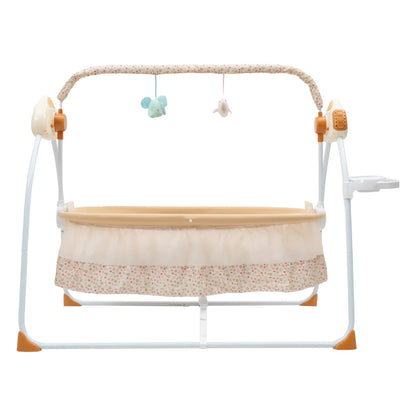 Side view of the SUNGING baby swing, showcasing its sleek design, sturdy H-shaped base, and comfortable cradle for soothing and calming your baby.