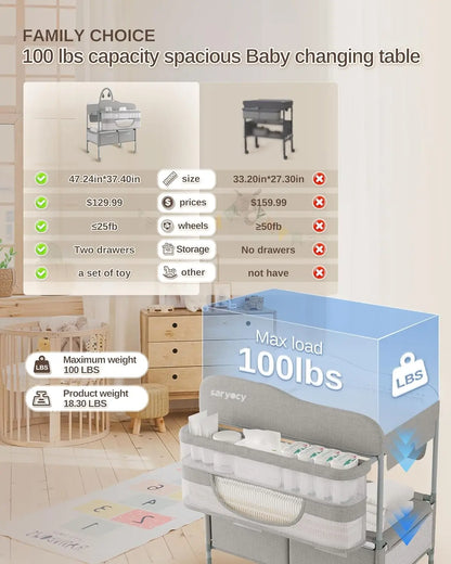 CozyChange Table with 2 Drawers - Adjustable Height