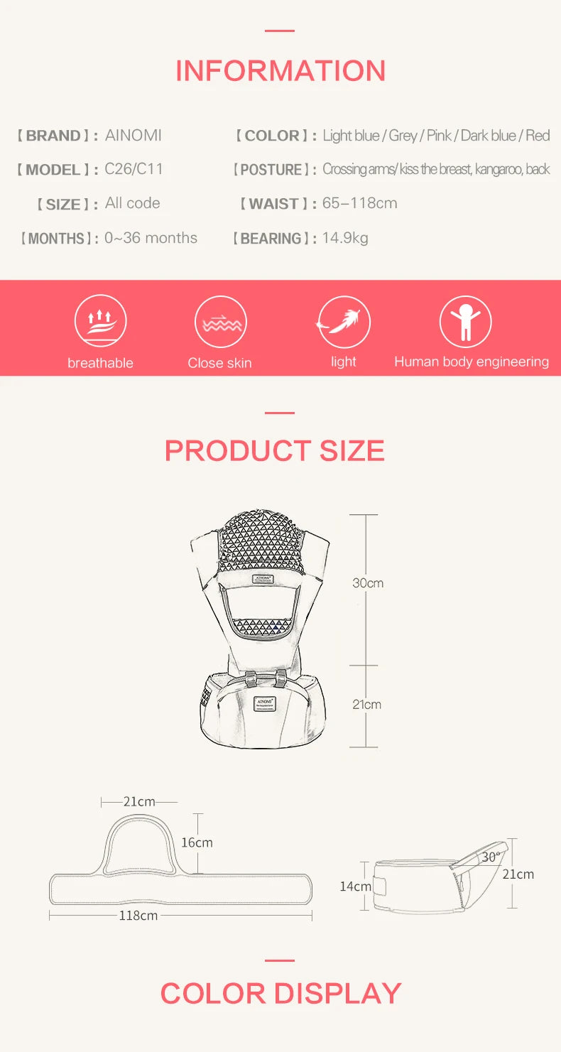 NestEase 4-in-1 Ergonomic Baby Carrier Backpack