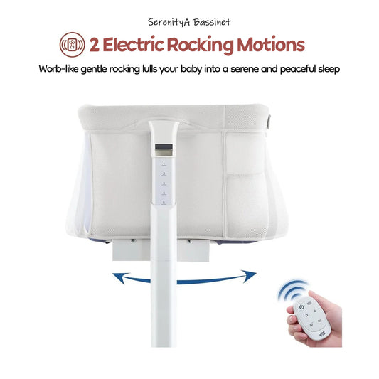 SerenityA bassinet demonstrating smooth rocking motions to help soothe babies to sleep.