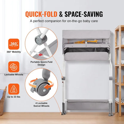 MommyHaven Changing Table with Lockable Wheels and Adjustable Heights