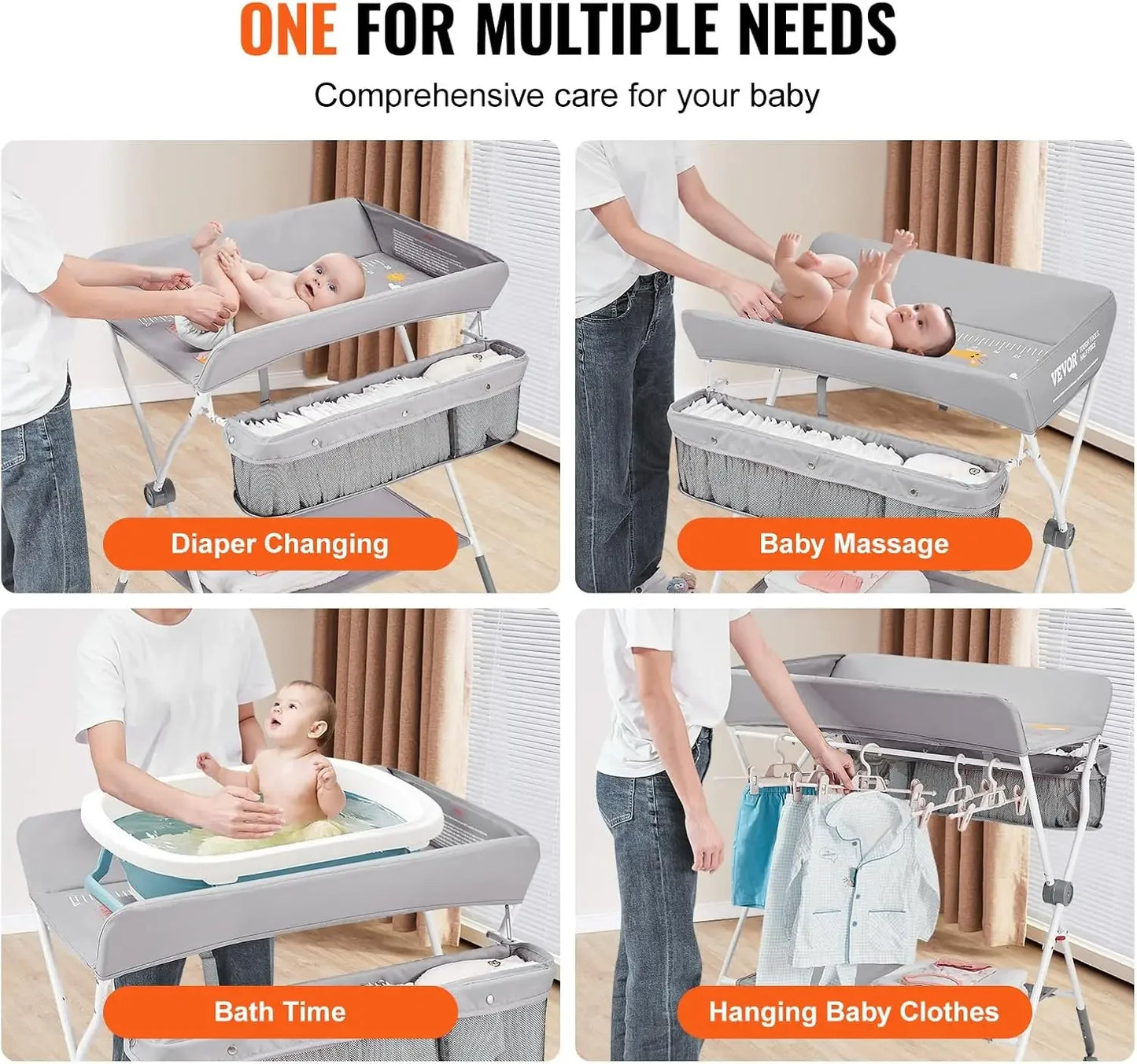 MommyHaven Changing Table with Lockable Wheels and Adjustable Heights