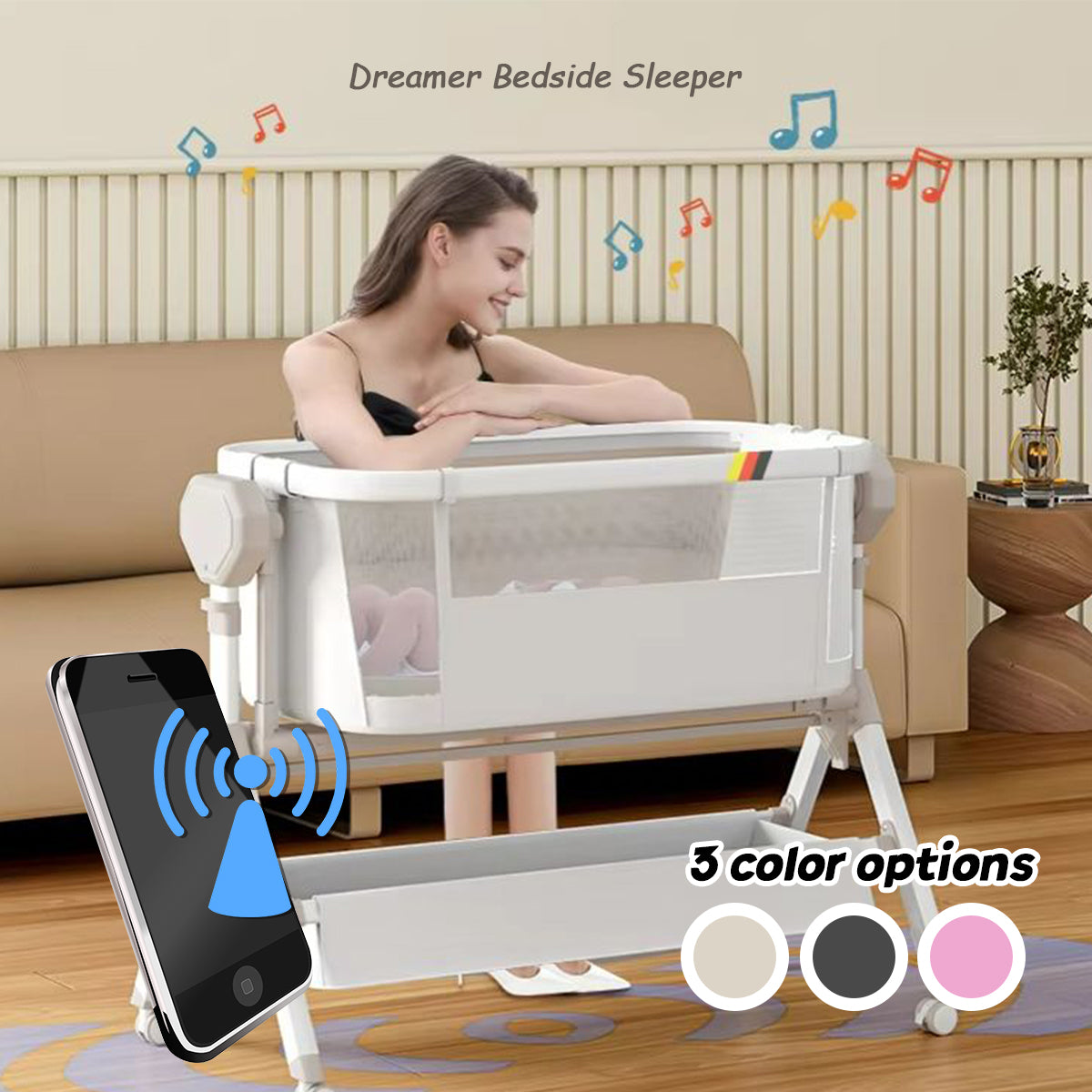 Dreamer bedside sleeper available in multiple color options