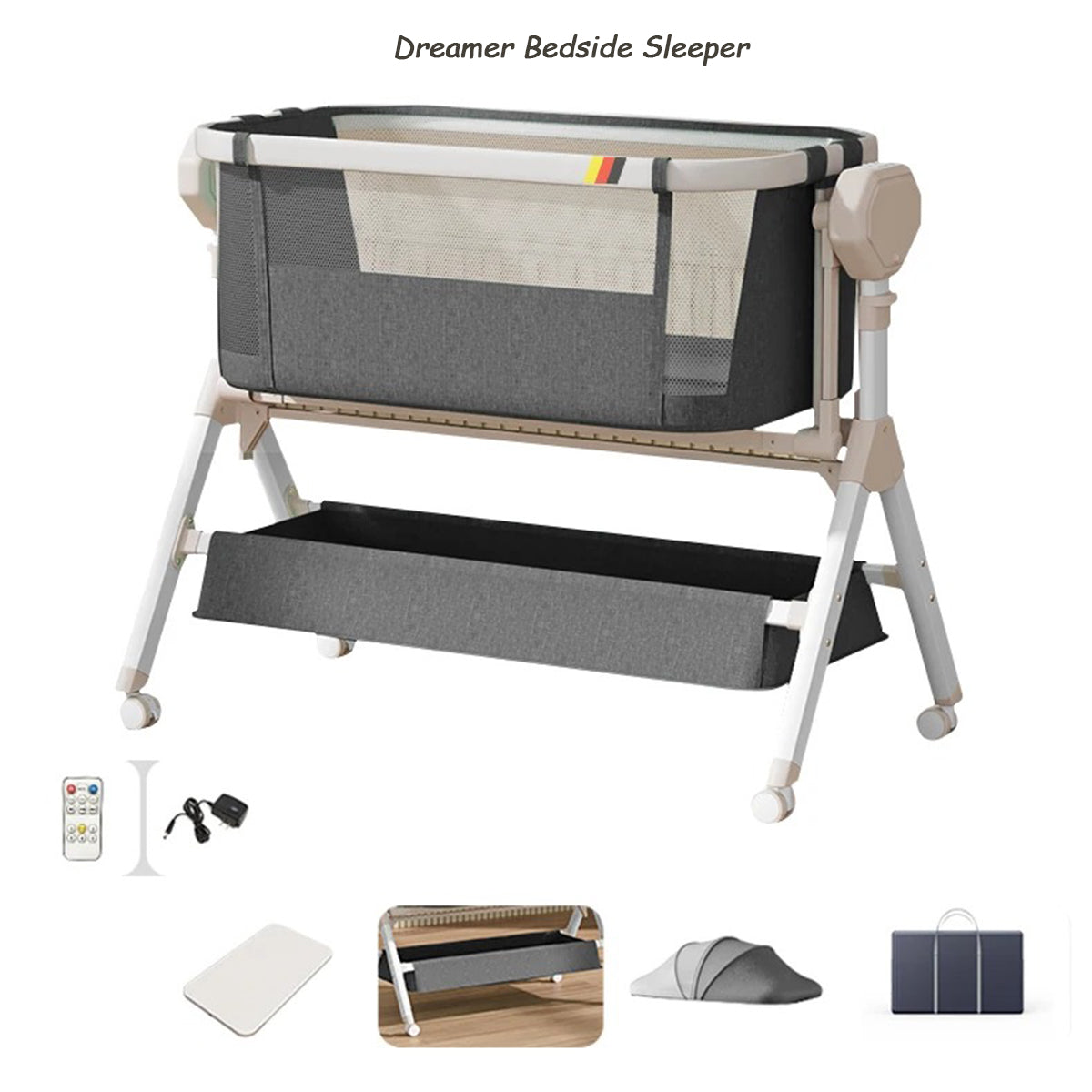 Dreamer bedside sleeper in neutral gray color