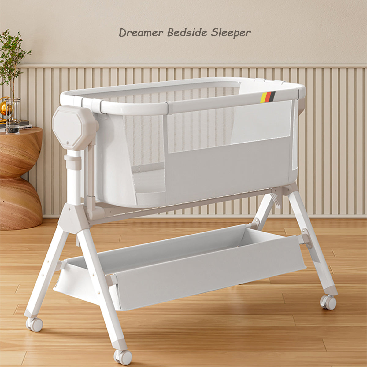 Dreamer bedside sleeper full product view with key features