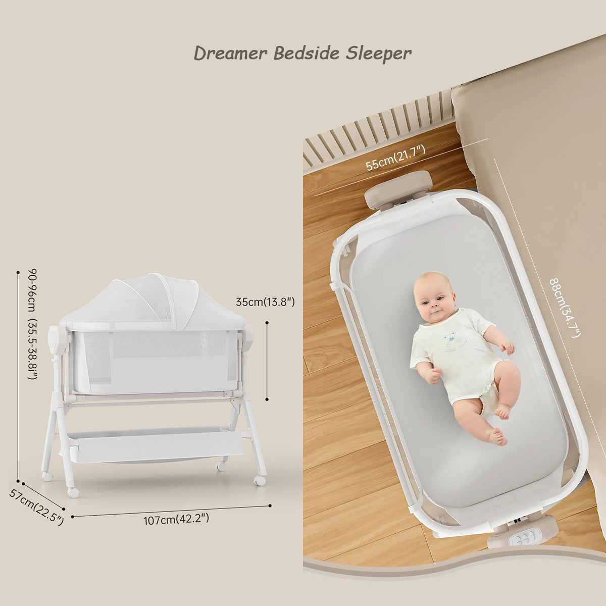 Dreamer bedside sleeper dimensions and size specifications