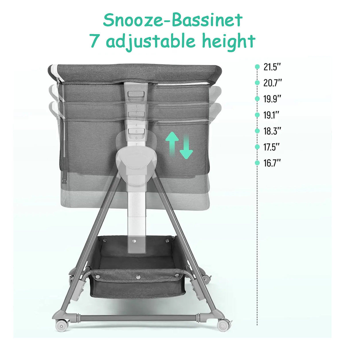 Snooze Bassinet with adjustable height for customizable comfort