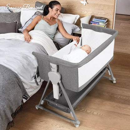 Snooze Bassinet placed next to bed, perfect for co-sleeping